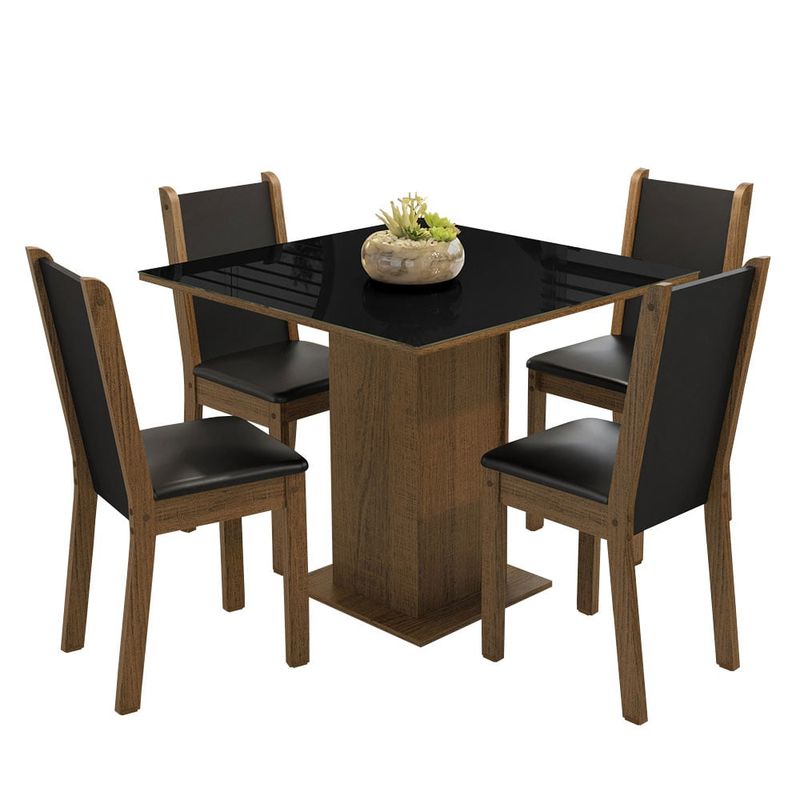 MADESA - Juego de Comedor Tifani con 4 Sillas - Tablero de Madera y Cristal