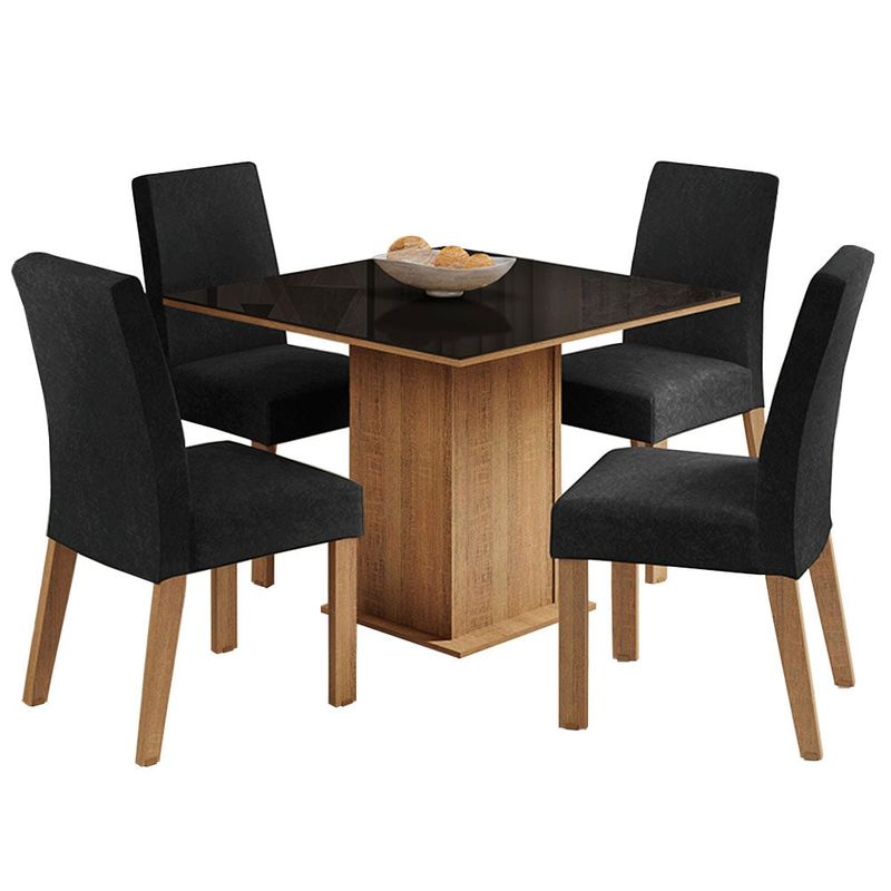 MADESA - Juego de Comedor Evelin 4 Sillas Oxford - Tablero de Madera y Cristal