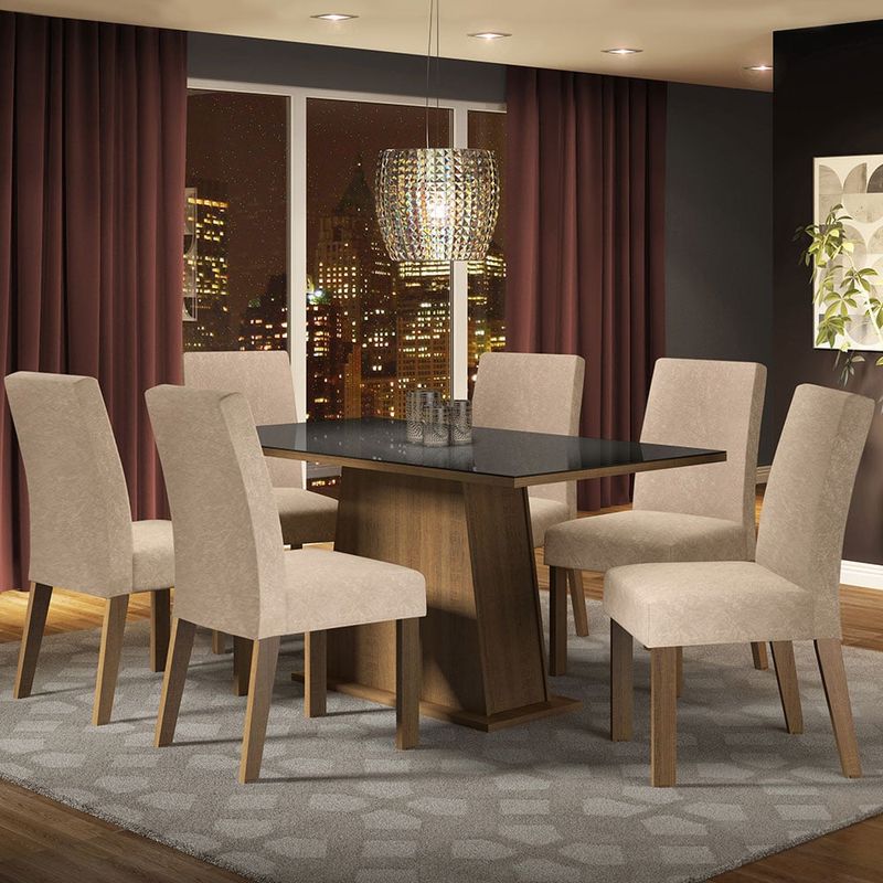 MADESA - Juego de Comedor Patricia con 6 Sillas - Tablero de Madera y Cristal