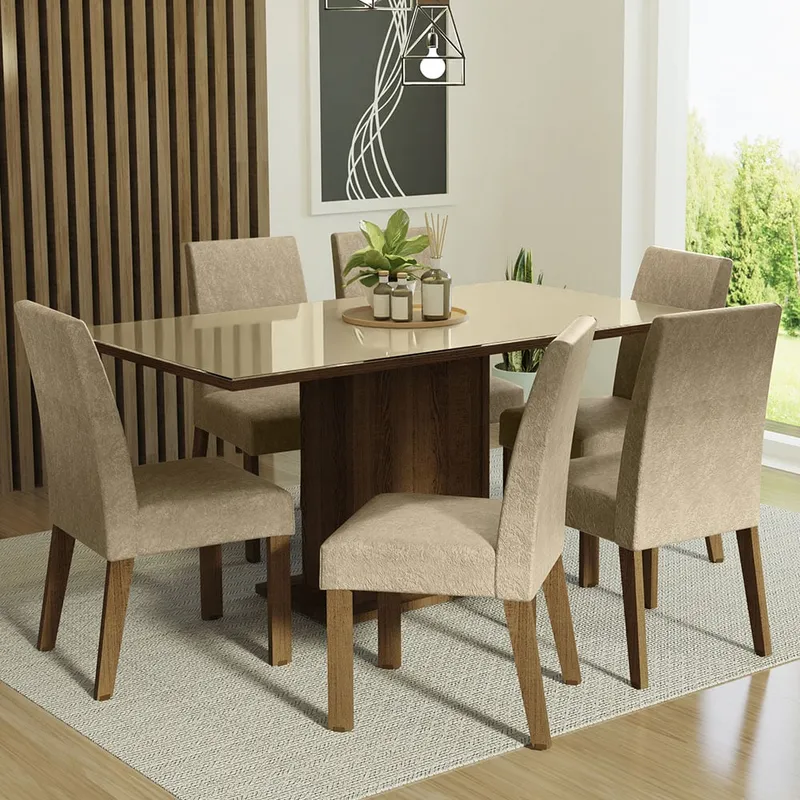 MADESA - Juego de Comedor Alexis con 6 Sillas - Tablero de Madera y Cristal