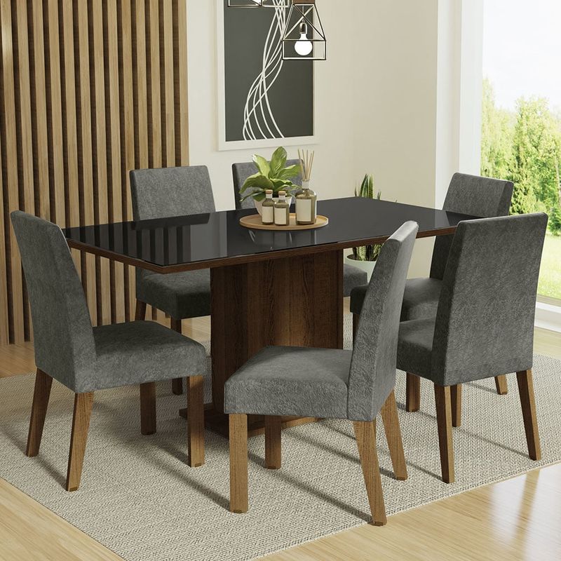MADESA - Juego de Comedor Alexis con 6 Sillas - Tablero de Madera y Cristal