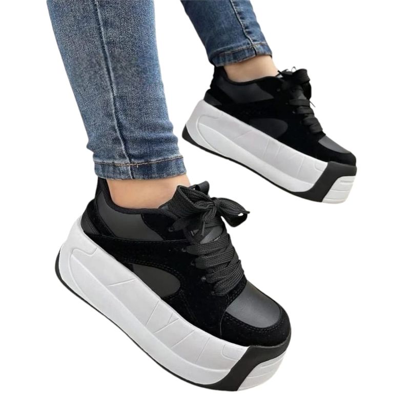 EVEGONZ - Zapato Plataforma Negro Tenis Alto de  Moda Femenina