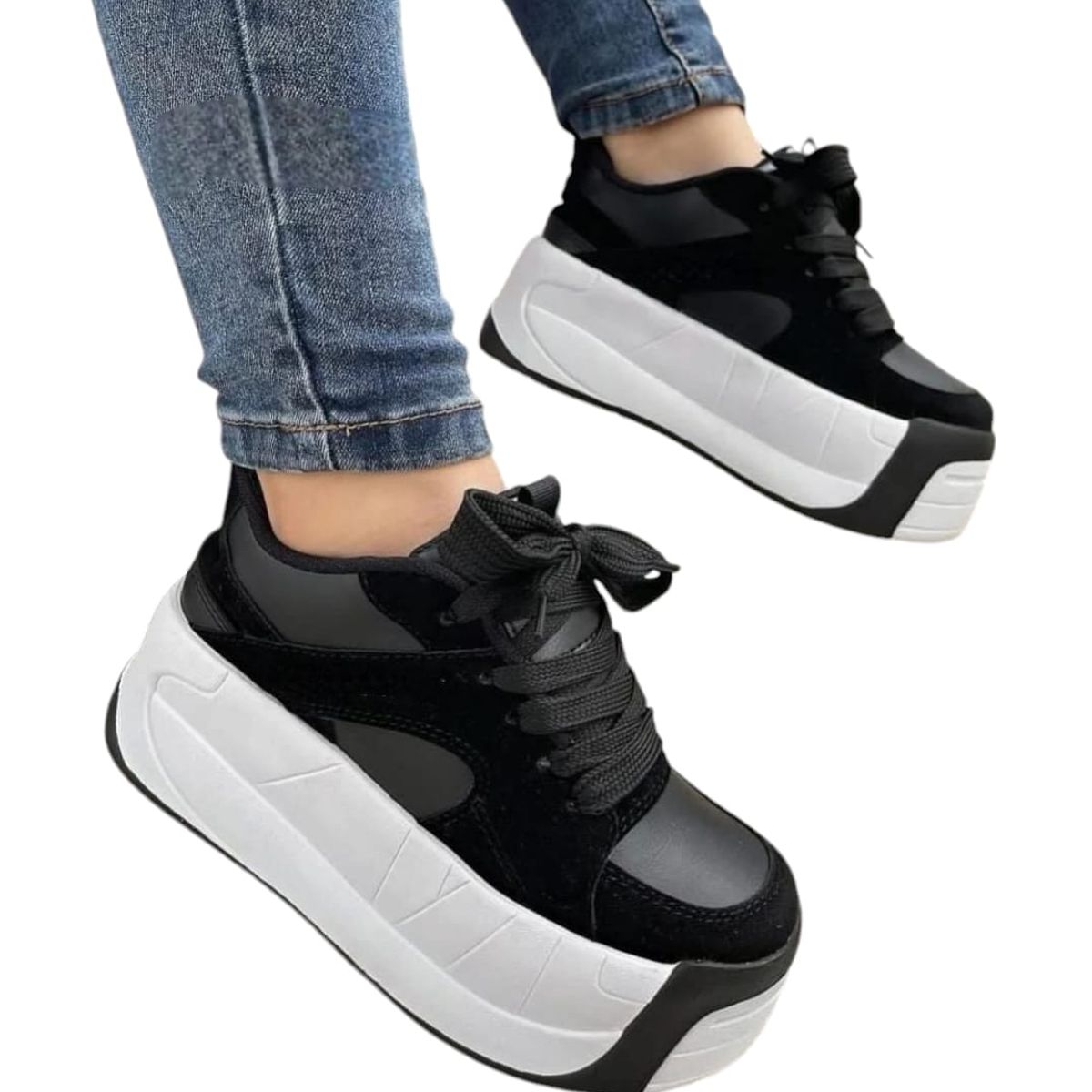 EVEGONZ - Zapato Plataforma Negro Tenis de Moda Femenina