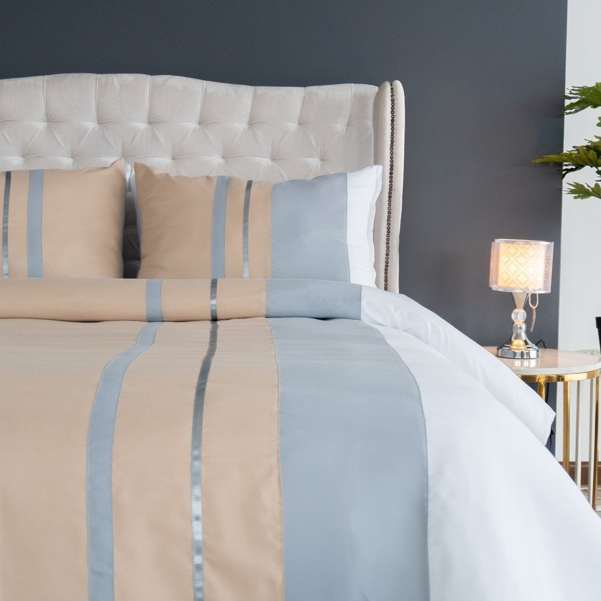 AMARE HOME - Duvet Cover Beige - Colección Ilusión 6 Piezas Queen.