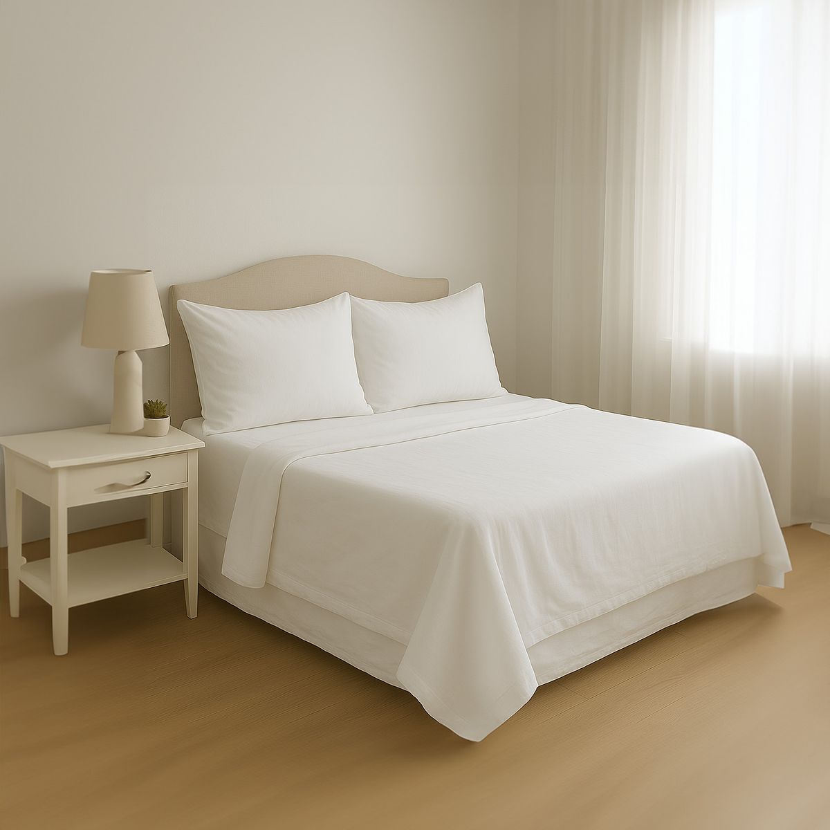 TRU - Juego de Sabanas Doble Blanco 144 Hilos