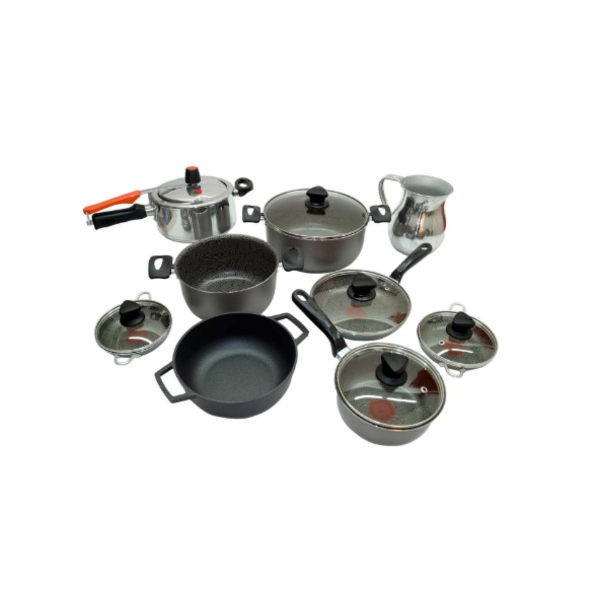 IMUSA - Batería de Cocina 14 Piezas IMUSA Antiadherente Tapa de Vidrio Talent