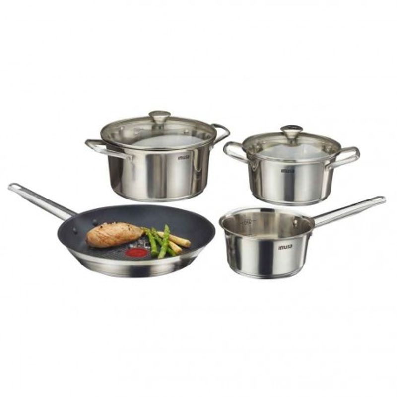 IMUSA - Batería de Cocina 6 Pzs IMUSA Acero Inoxidable Tapa de vidrio Talent