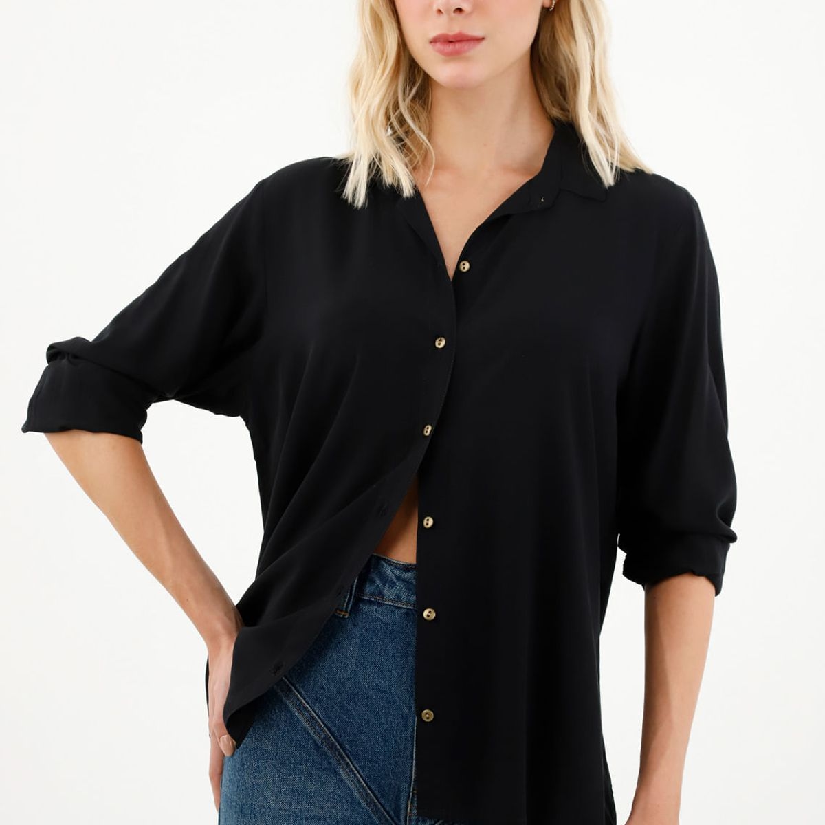 TENNIS - Camisa manga larga negra para mujer