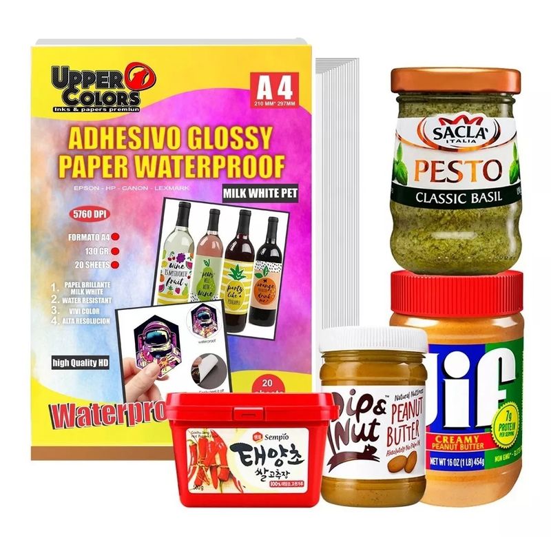 GENERICO - Papel  Adhesivo Vinilo Glossy Resistente Al Agua A4 X 20 Hojas