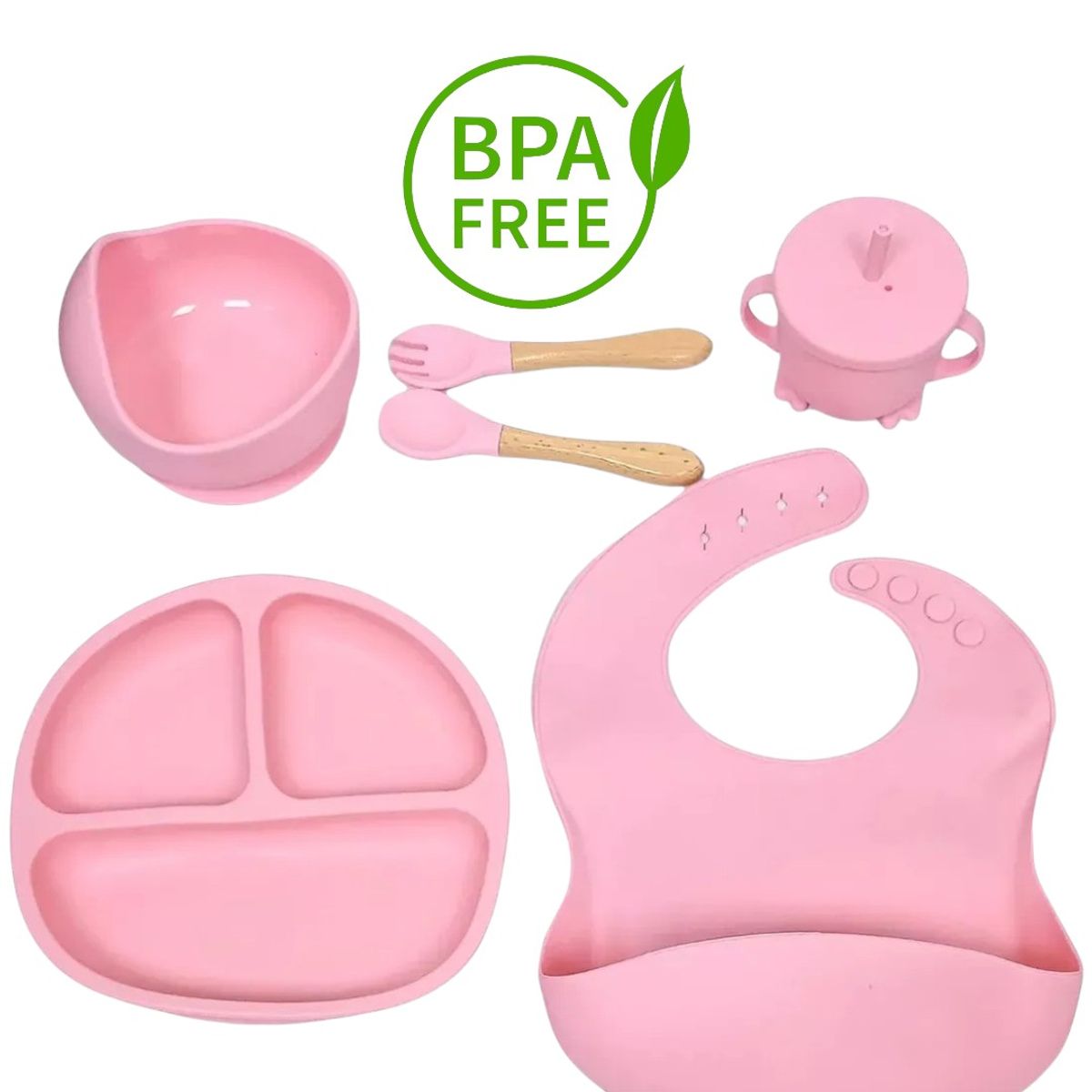 KIDSHOP - Kit Set de Vajillas de 7 piezas en Silicona Rosado