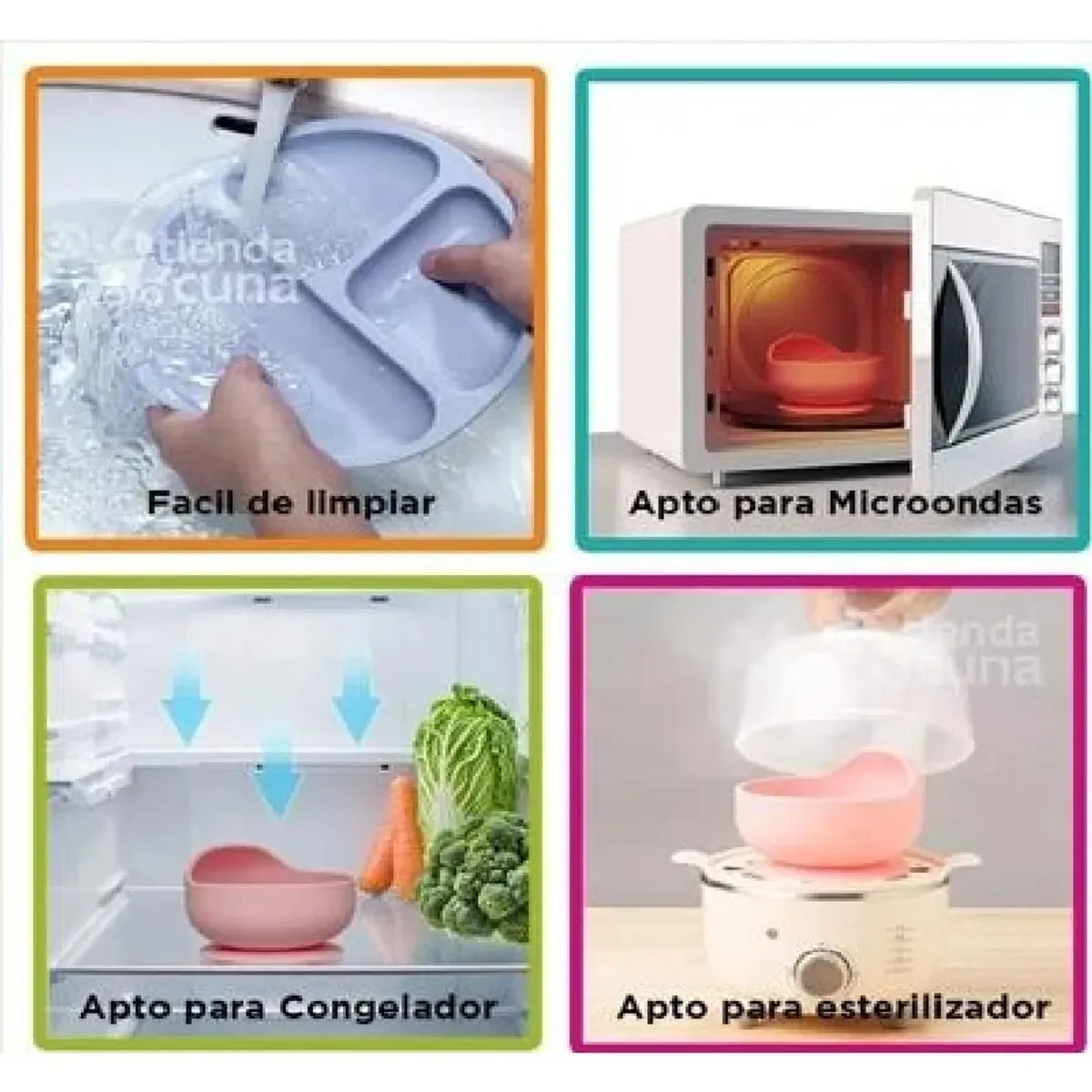 KIDSHOP - Kit Set de Vajillas de 7 piezas en Silicona Rosado