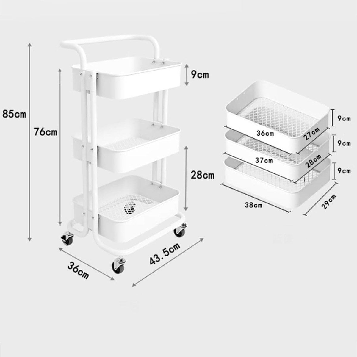 GENERICO - Carro cocina y baño de 3 canasta con ruedas