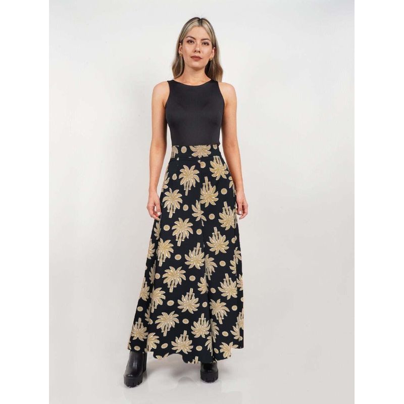 MOLGOA - Pantalón para Mujer Tipo Palazzo Tiro Alto - Malibu Palmas