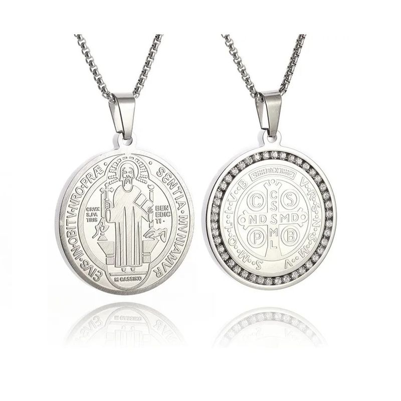 ALHAJAS - Collar Cadena Dije San Benito Para Mujer O Hombre En Acero Inoxidable