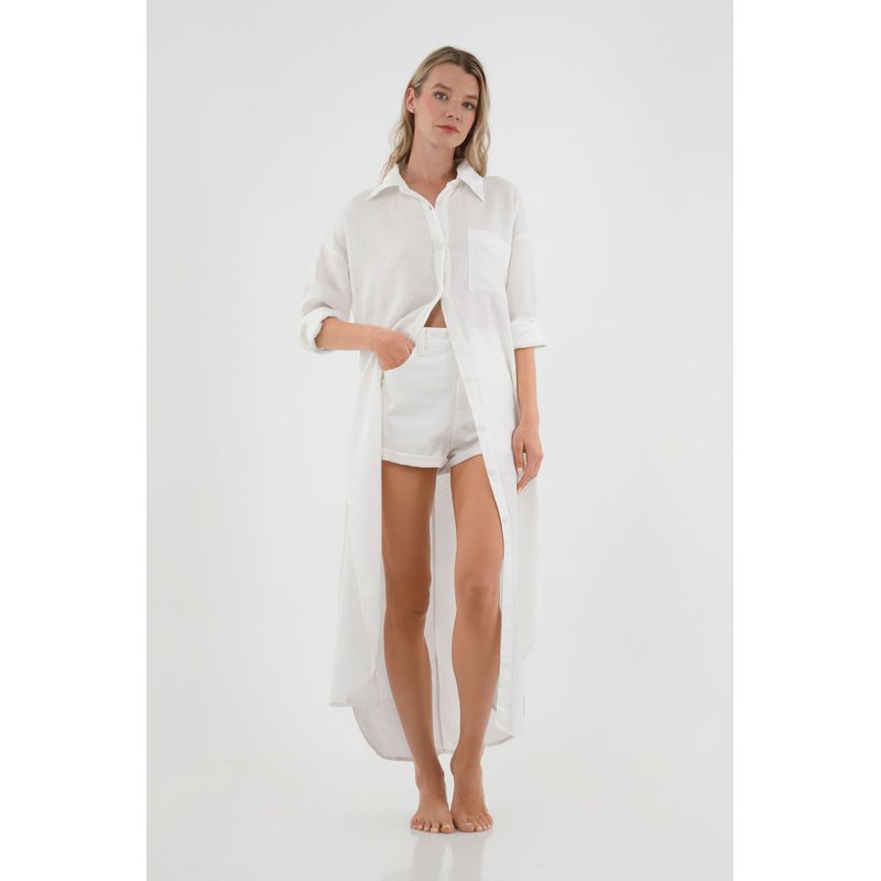 TENNIS - Camisa café en lino para mujer