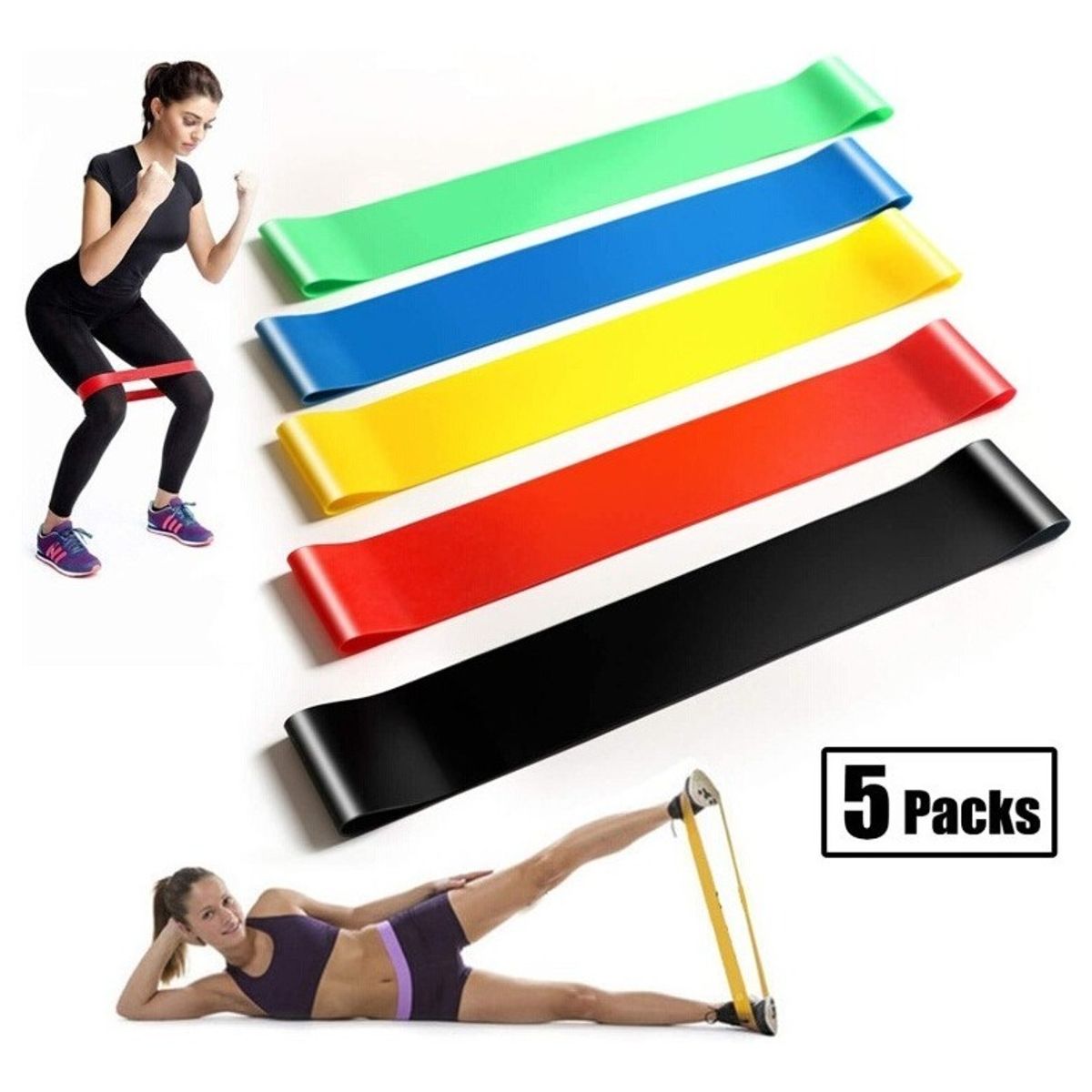 GENERICO - Kit Set 5 Bandas Elasticas Ejercicio Resistencia 1,5 M Color