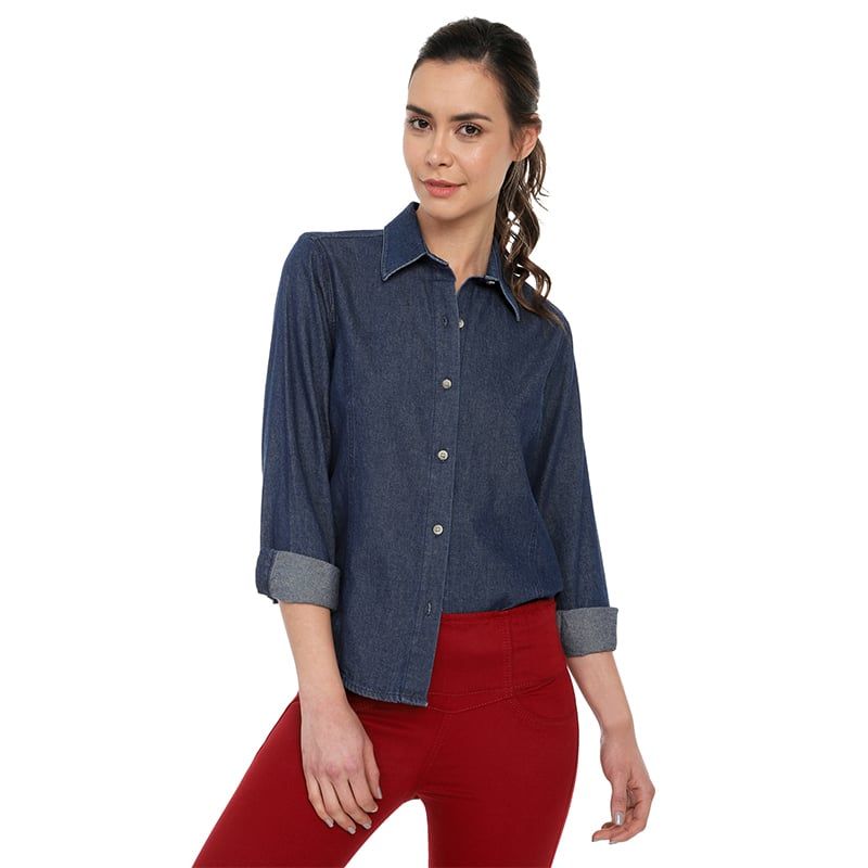 LEC LEE - Blusa De Jean Para Mujer Basic Lec Lee Indigo Medio-