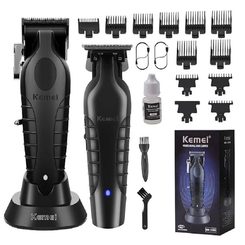 KEMEI - Combo Profesional Barbería Maquina + Trimmer  Kemei 2299 + Kemei 2296