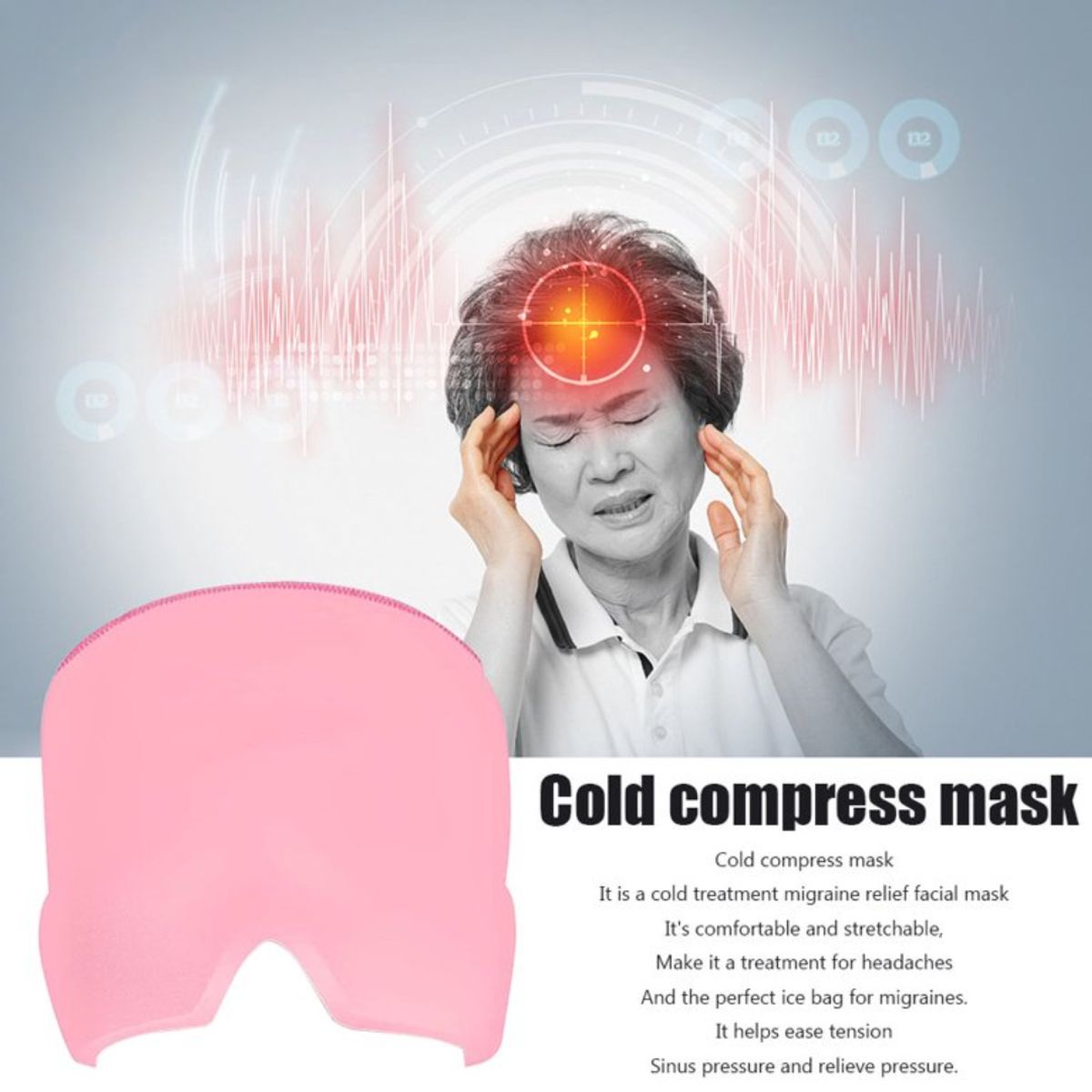 GENERICO - Gorro Máscara de Gel Frío para Alivio y Control de Migraña