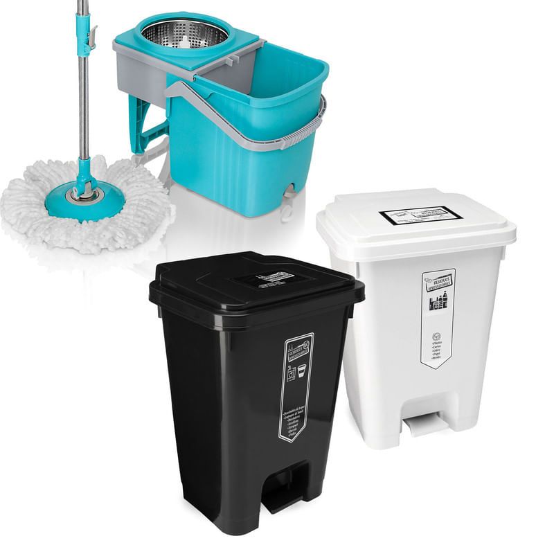ENERGY PLUS - Trapero Giratorio Mop + Punto Ecológico 35Lts De 2 Canecas