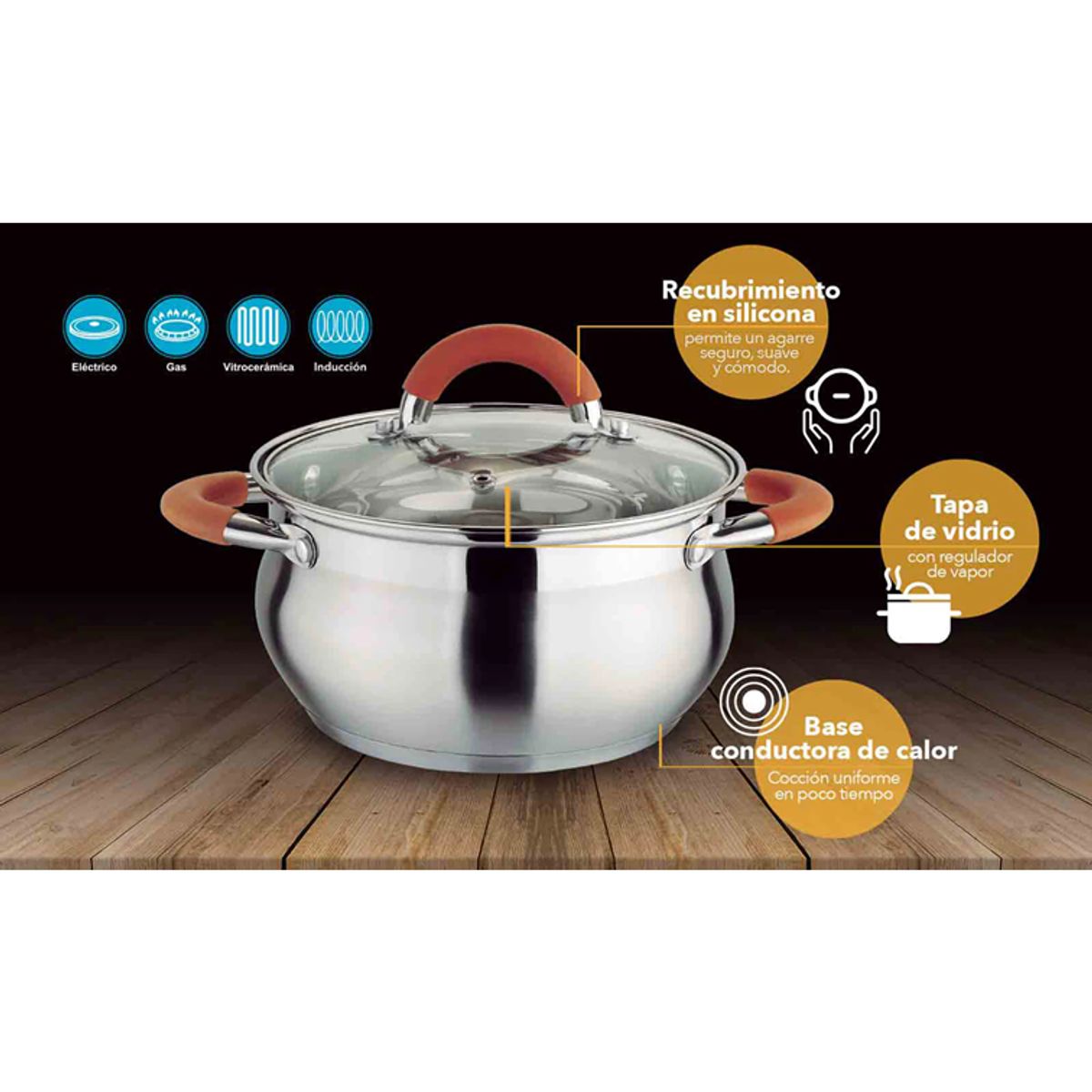 HOME ELEMENTS - Olla en Acero Inoxidable de 22 Cm Home Elements HESOA-22