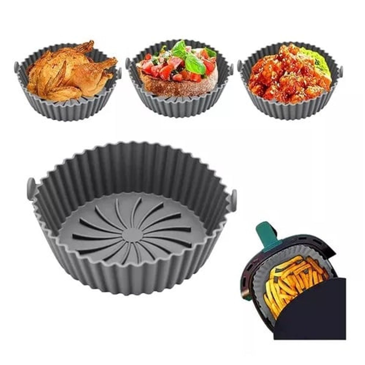 SKY - Canastilla Silicona Olla Freidora Air Fryer Reutilizable Color Gris