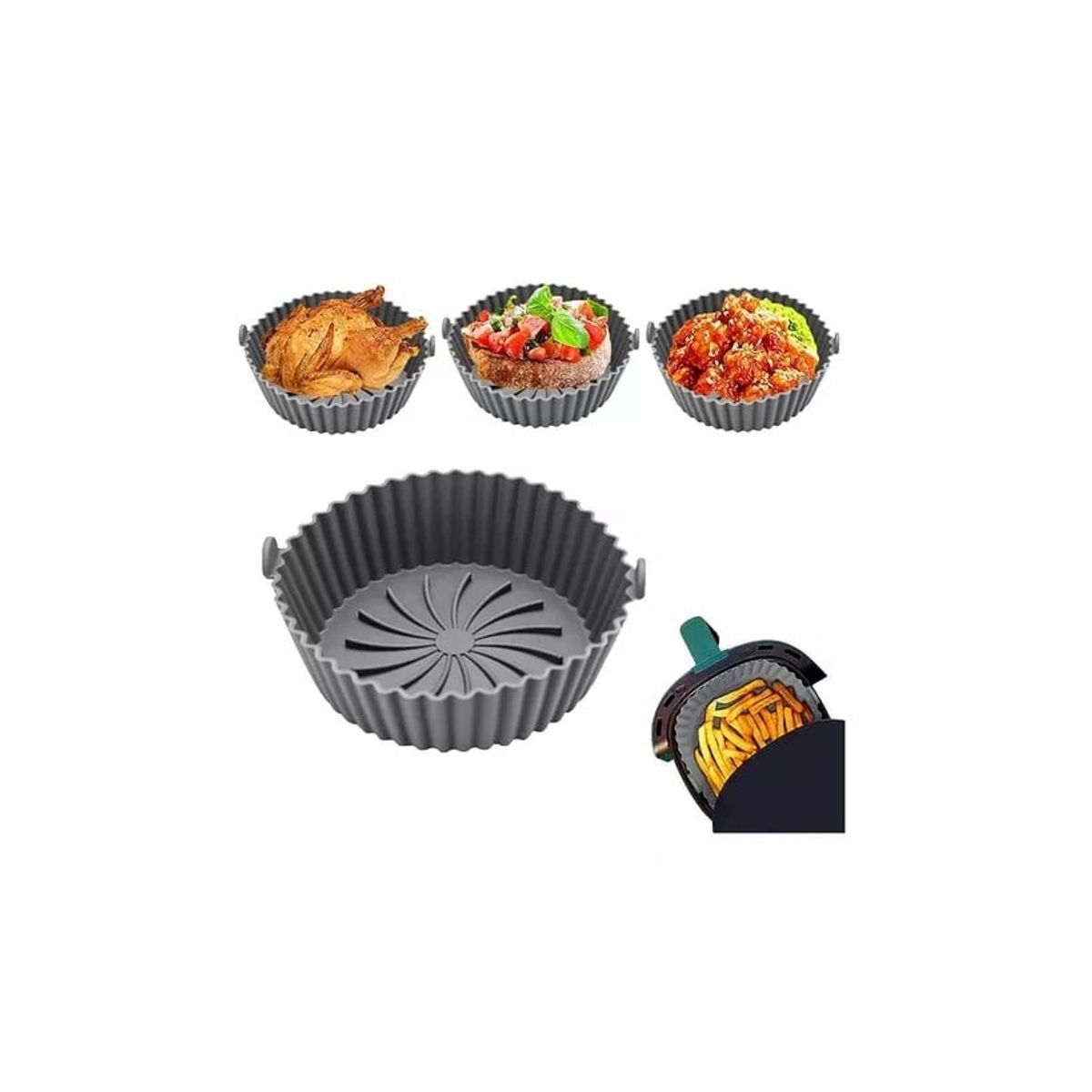 SKY - Canastilla Silicona Olla Freidora Air Fryer Reutilizable Color Gris