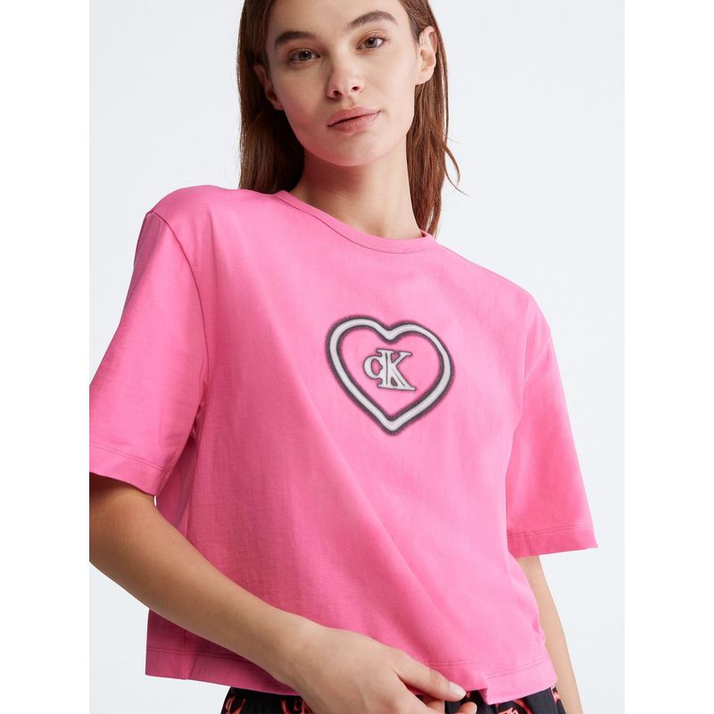 CALVIN KLEIN - Camiseta De Pijama Rosada Con Corazón Para Mujer Calvin Klein