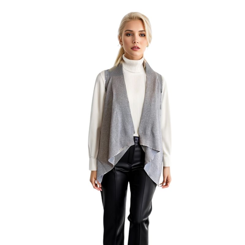 FRIOLENTA - Chaleco Buzo Puntas Moda Gris