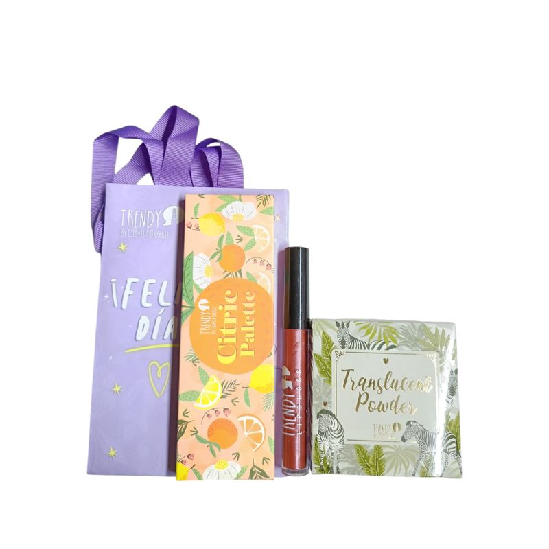 TRENDY - Kit x 3 Maquillaje polvo traslucido,paleta de sombras,labial