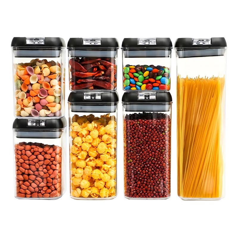 GENERICO - Organizador Frasco Hermetico Cocina Tupper Recipiente Set X7 Color Negro.