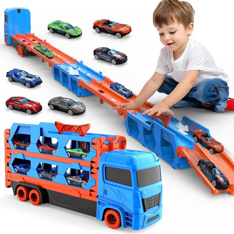 GENERICO - Camión Remolque Transporte y Pista + 6 Carros Juguete Niños