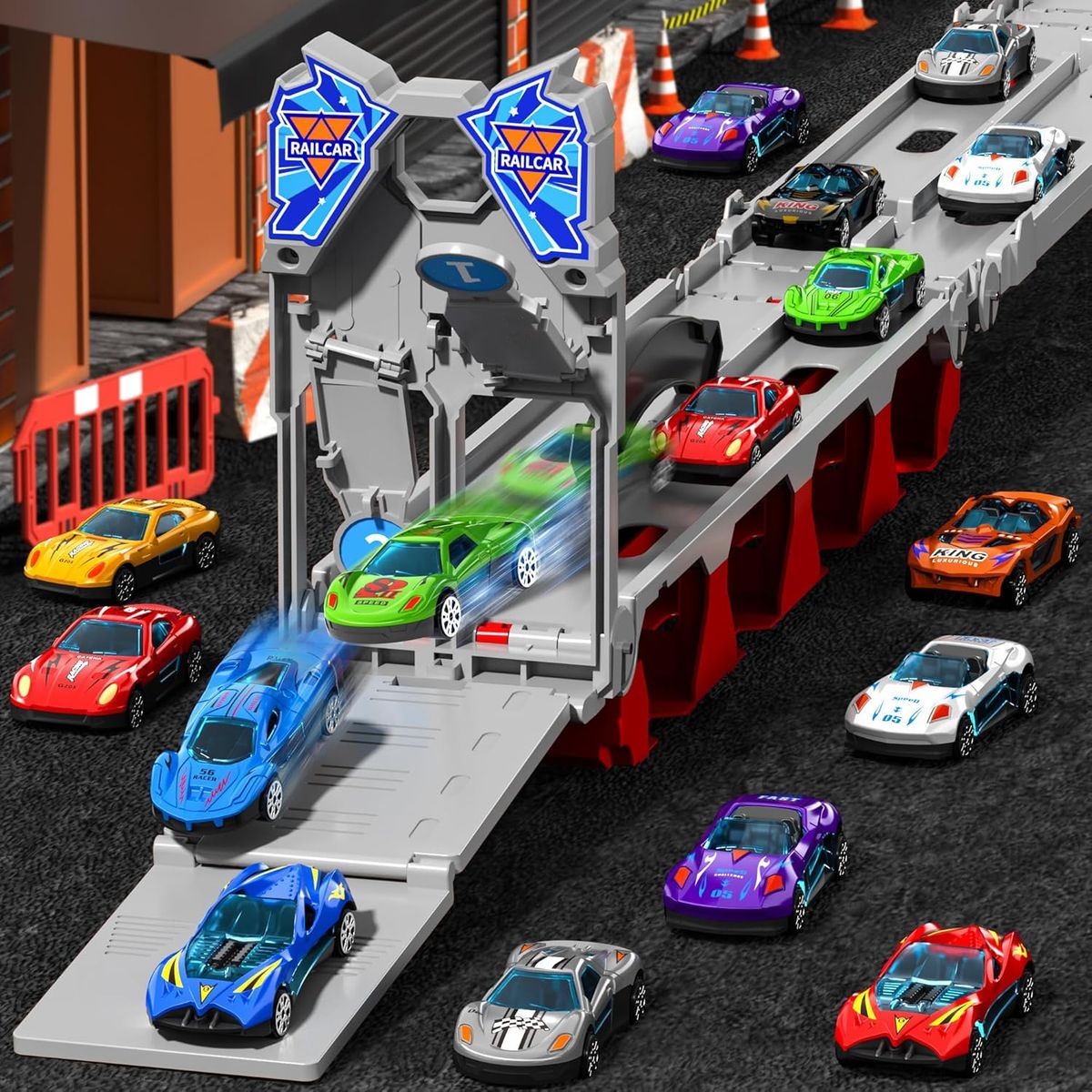 GENERICO - Camión Remolque Transporte y Pista + 12 Carros Juguete Niños