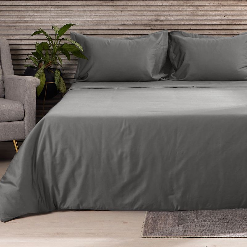 DISTRIHOGAR - Cover Duvet 400 hilos 100% Algodón Menfis Gris Oscuro Queen