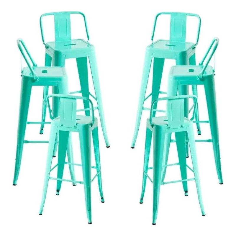 MOBLIHOUSE - Set X6 Butaco Alto Para Barra Metálico Moderna Con Respaldo