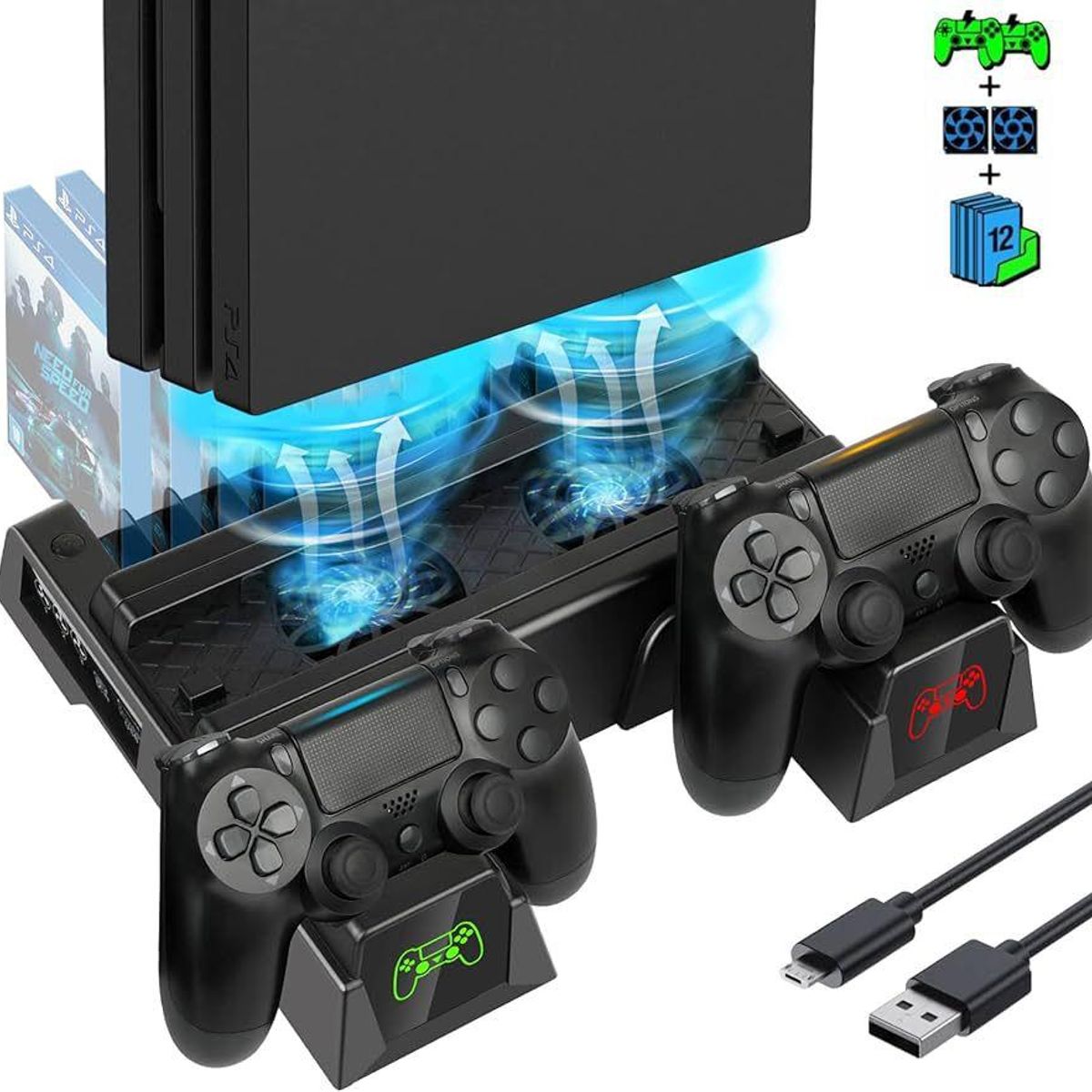GENERICO - Base Refrigerante Carga Ps4 Porta Accesorios