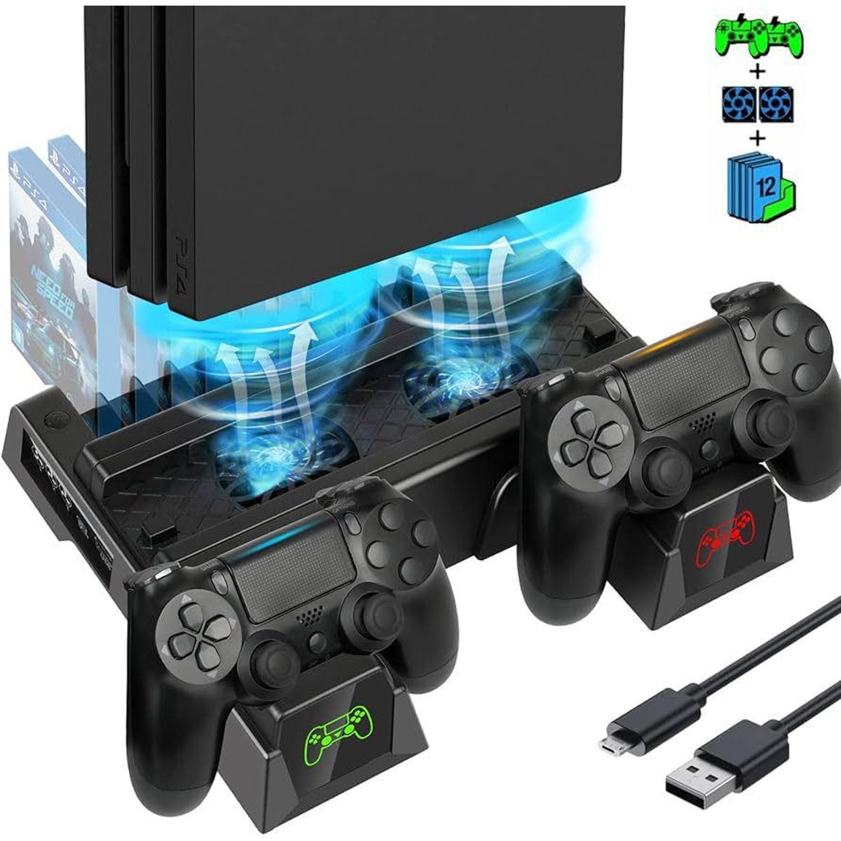 GENERICO - Base Refrigerante Carga Ps4 Porta Accesorios