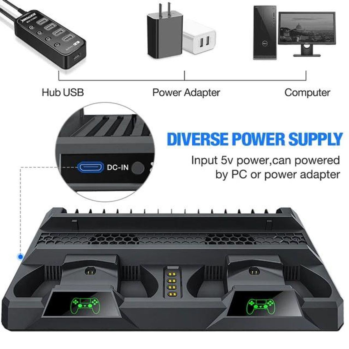 GENERICO - Base Refrigerante Carga Ps4 Porta Accesorios