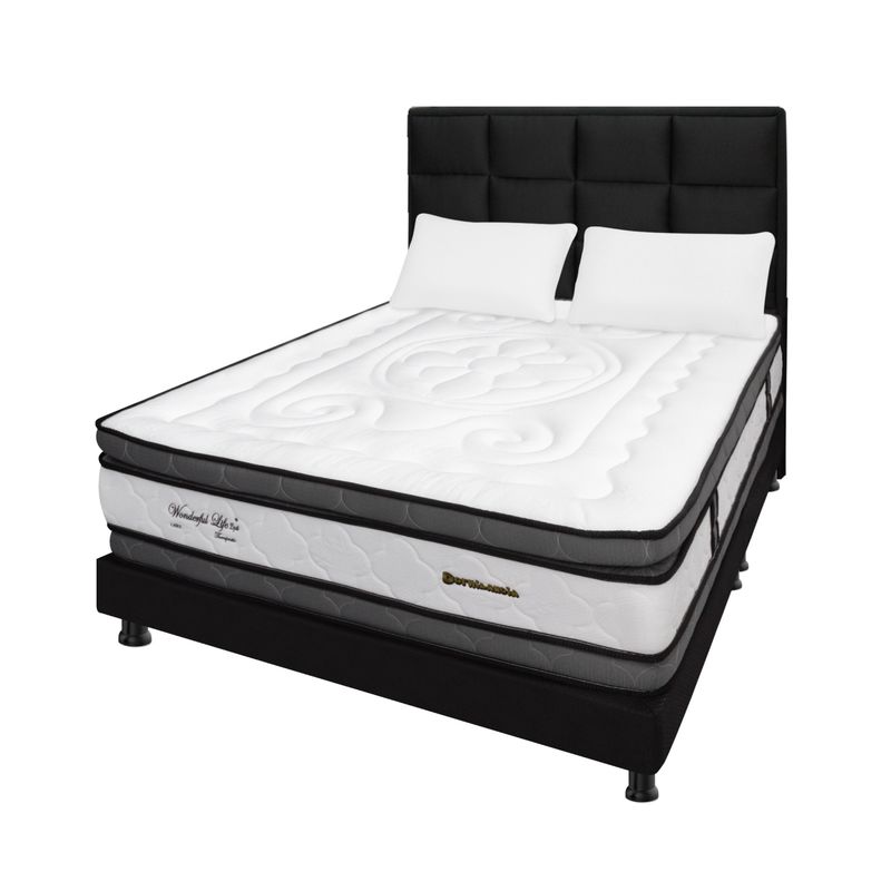 DORMILANDIA - Combo colchón King resortado wonderful up + base cama dividida + cabecero + almohadas