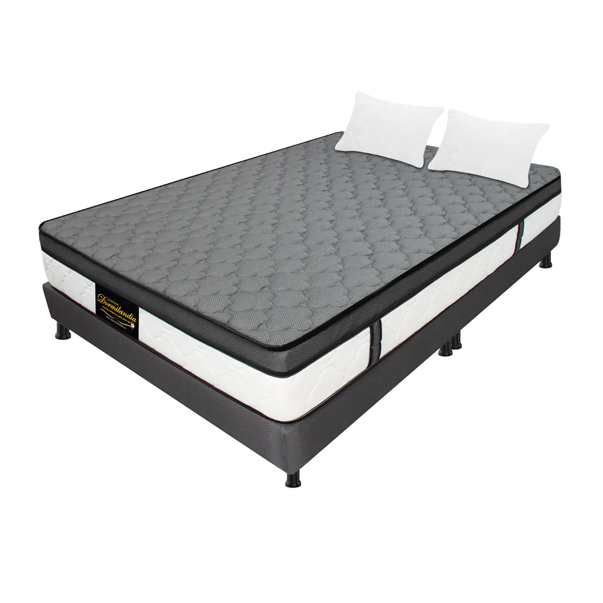 DORMILANDIA - Combo colchón gris king resortado dublín+base cama dividida+almohadas