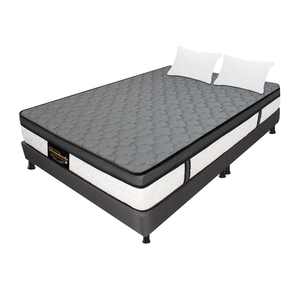 DORMILANDIA - Combo colchón gris king resortado dublín+base cama dividida+almohadas