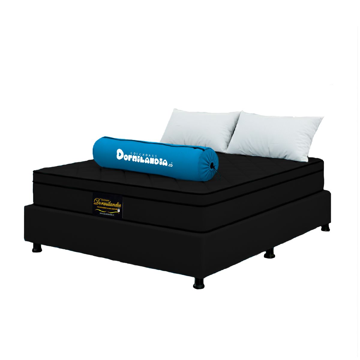 DORMILANDIA - Colchón Negro Semidoble 120x190 Resortado Dublín Enrollado+Base Cama+Almohadas