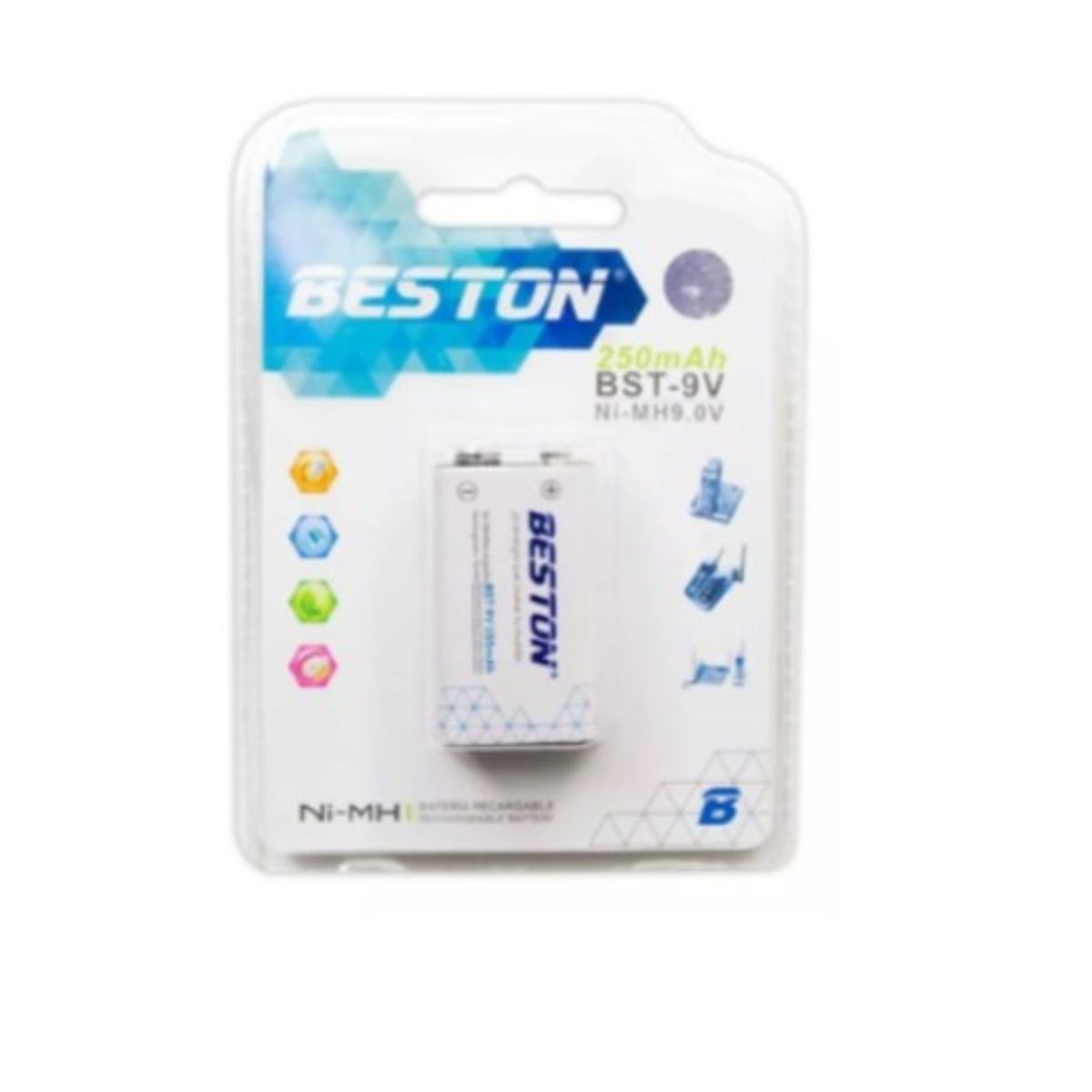 BESTON - 1 Pila Batería Cuadrada Beston Recargable 9v