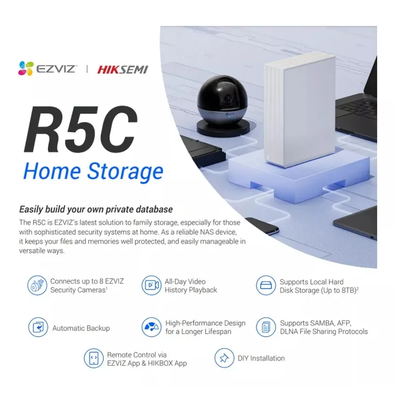 EZVIZ - Cs-r5c Grabador Nas De 8ch Almacenamiento Hasta 8tb Ezviz