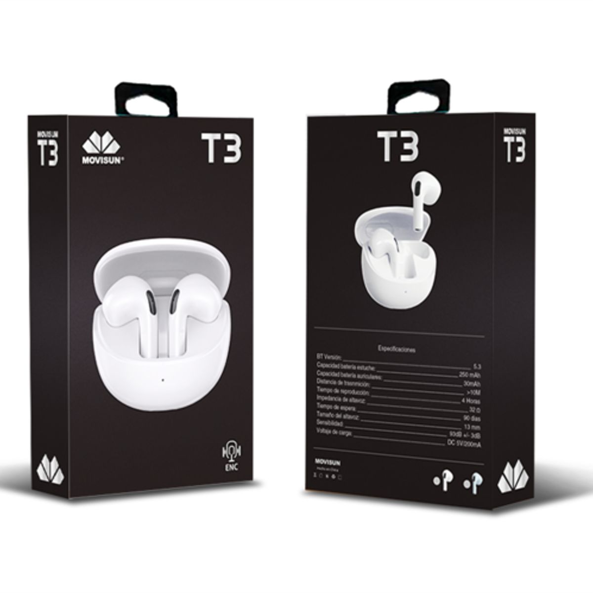 MOVISUN - Audífonos Inalámbricos Bluetooth Movisun T3 Color blanco