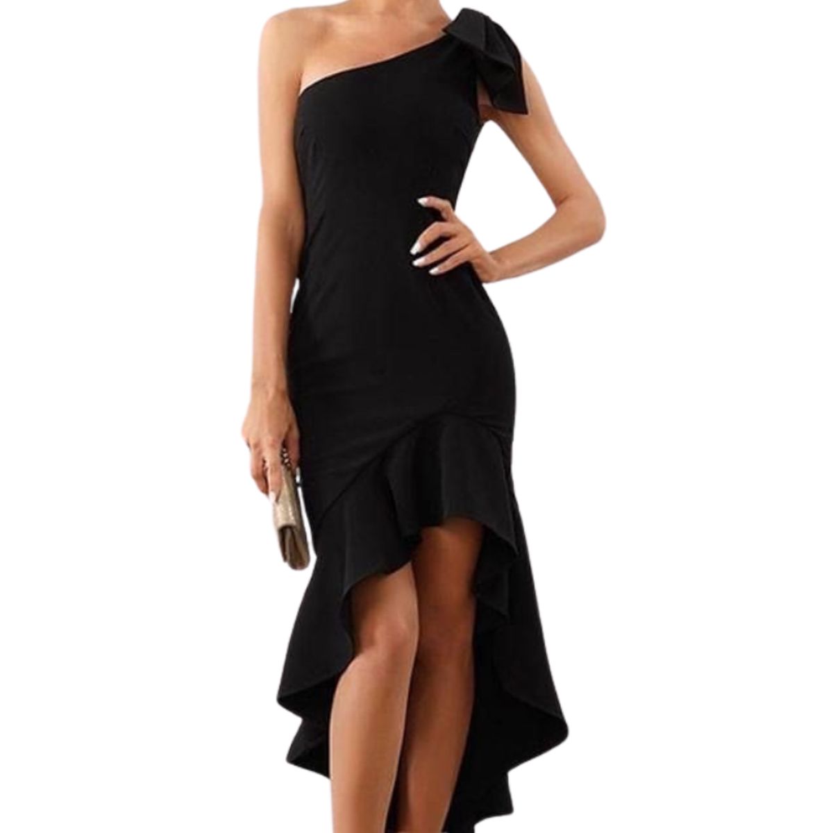 NEGRELI - VESTIDO FORMAL DE MUJER CON MOÑO EN EL HOMBRO FIESTAGRADUACION