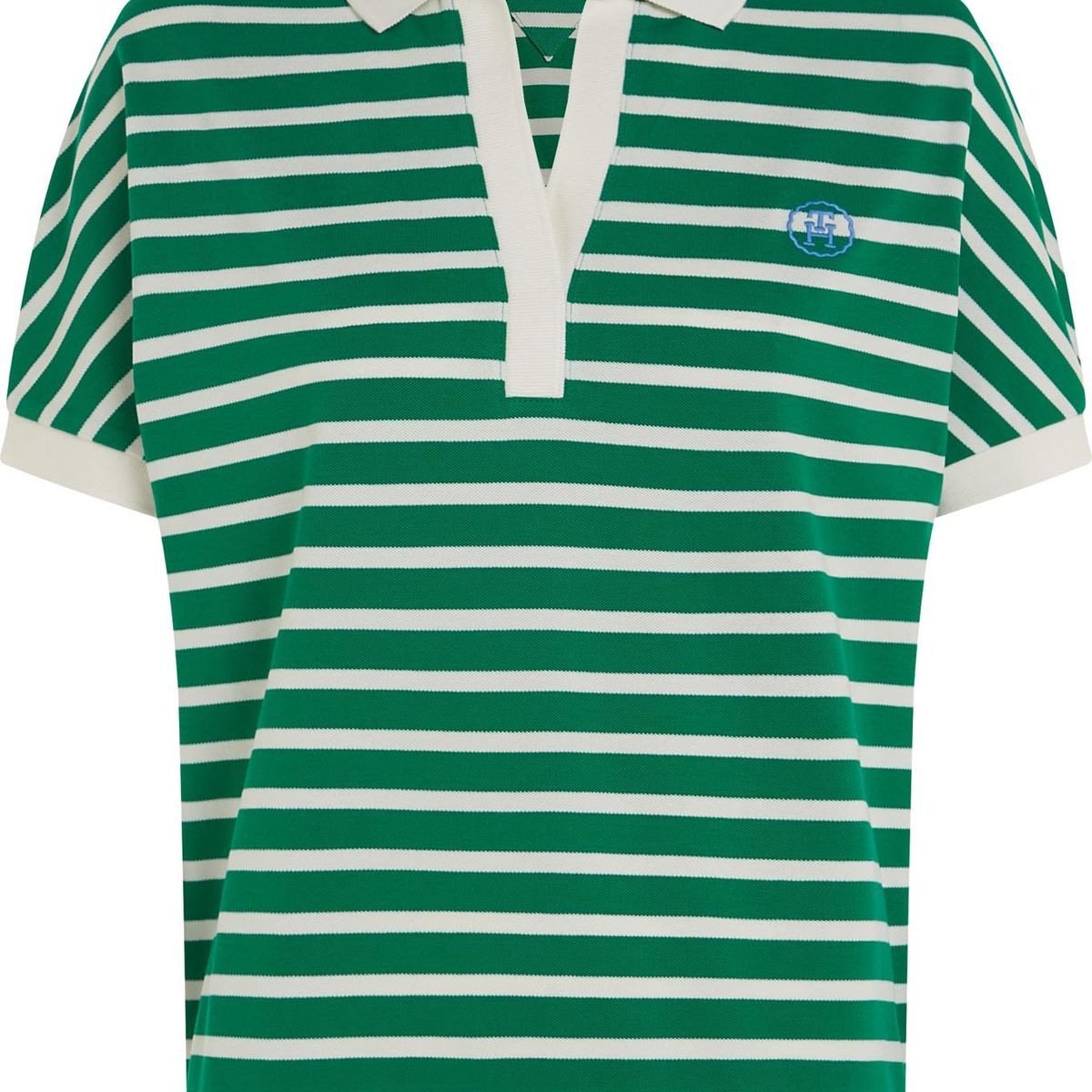 TOMMY HILFIGER - Polo Verde Con Diseño De Rayas y Logo Para Mujer Tommy Hilfiger