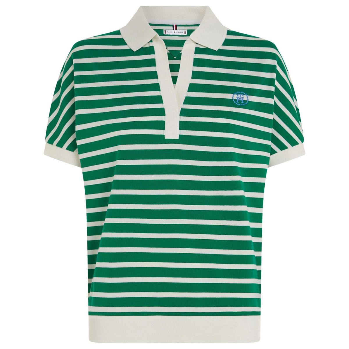 TOMMY HILFIGER - Polo Verde Con Diseño De Rayas y Logo Para Mujer Tommy Hilfiger
