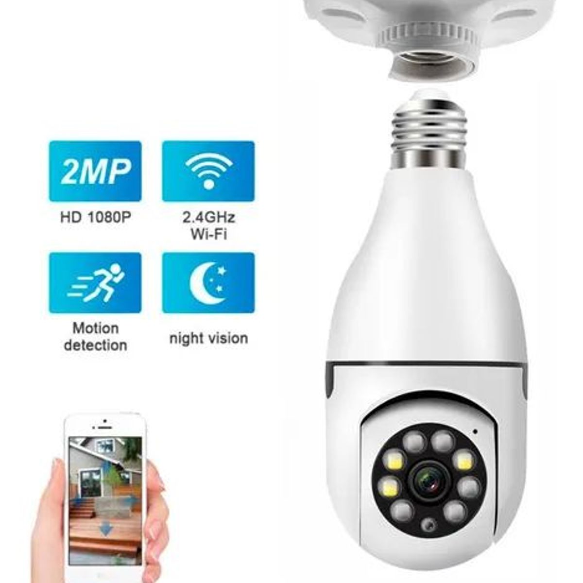 GENERICO - Cámara De Seguridad Wifi Bombillo Robotica Panoramica Ip 360