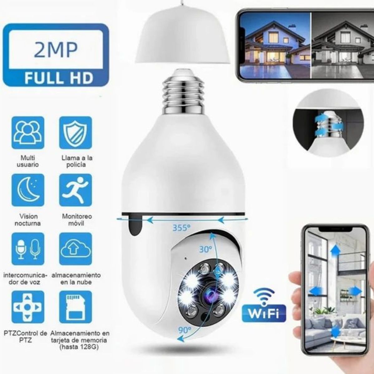 GENERICO - Cámara De Seguridad Wifi Bombillo Robotica Panoramica Ip 360